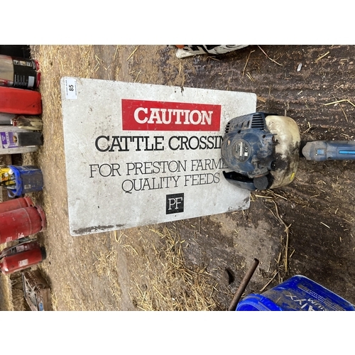 85 - A PRESTON FARMERS CAUTION CATTLE CROSSING SIGN & A EINHEL HEDGE TRIMMER + VAT