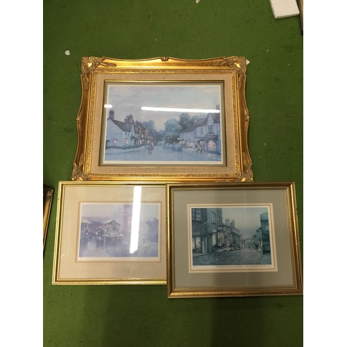 955 - A GROUP OF THREE GILT FRAMED BOB RICHARDSON PENCIL SIGNED PRINTS