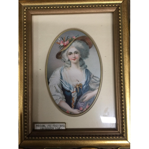 959 - THREE EDWARDIAN POSTCARD PORTRAITS IN GILT FRAMES