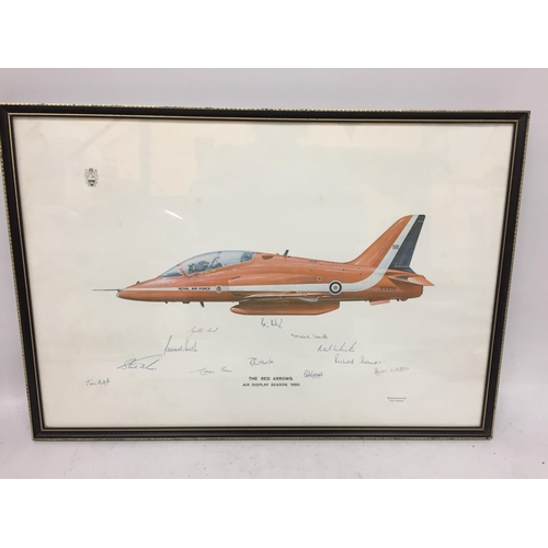 63 - A FRAMED AND SIGNED 'THE RED ARROWS' AIR DISPLAY SEASON, 1980 PICTURE