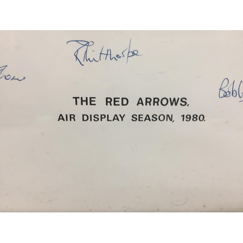 63 - A FRAMED AND SIGNED 'THE RED ARROWS' AIR DISPLAY SEASON, 1980 PICTURE