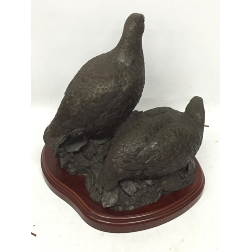 64 - A RESIN FIGURE OF TWO PARTRIDGES BY A.HAYMAN