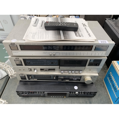 2374 - A JVC CASSETTE DECK, A JVC TUNER, A JVC INTERGRATED AMPLIFIER AND A PHILIPS CD PLAYER
