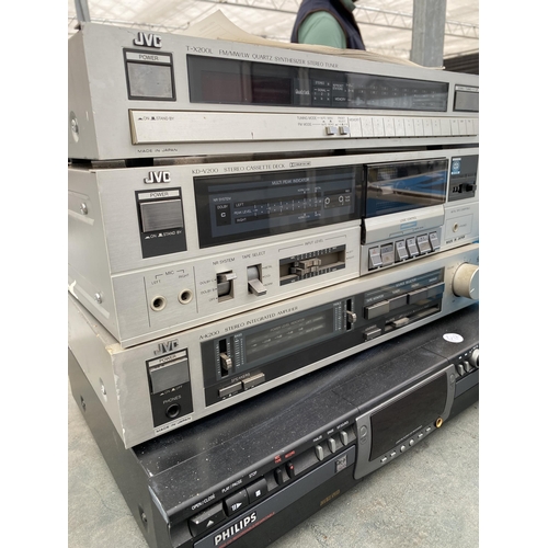 2374 - A JVC CASSETTE DECK, A JVC TUNER, A JVC INTERGRATED AMPLIFIER AND A PHILIPS CD PLAYER