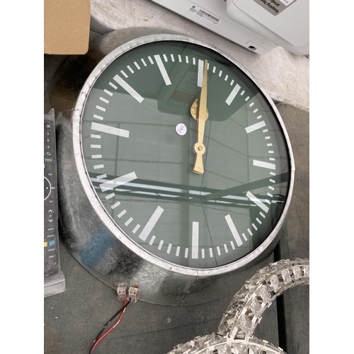 2375 - A LIGHT FITTING, A WALL CLOCK AND AN ASSORTMENT OF ELECTRIC JUNCTION BOXES ETC