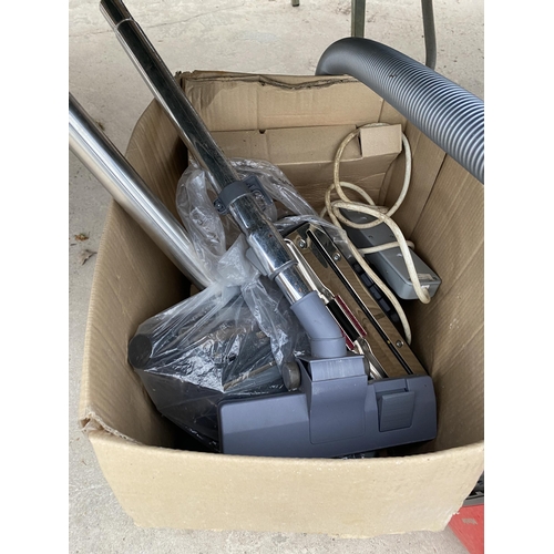 2376 - TWO VACUUM CLEANERS TO INCLUDE A MIELE AND A RUSSELL HOBBS AND AN ASSORTMENT OF ATTATCHMENTS