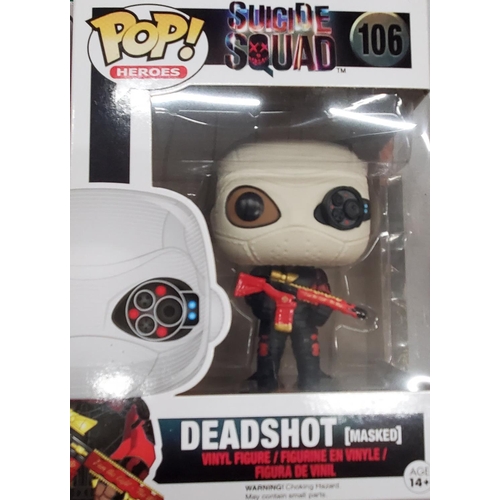 246 - TWO FUNKO POP VINYL FIGURES TO INCLUDE 'HIRO HAMADA' AND 'DEADSHOT SUICIDE SQUAD' - AS NEW IN PACKAG... 