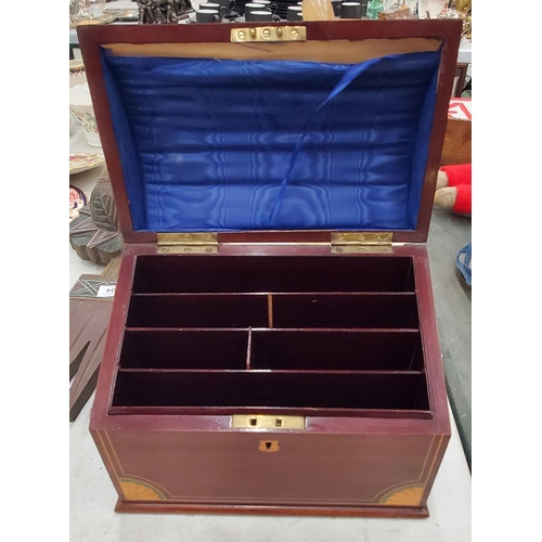 261 - AN INLAID MAHOGANY STATIONERY BOX