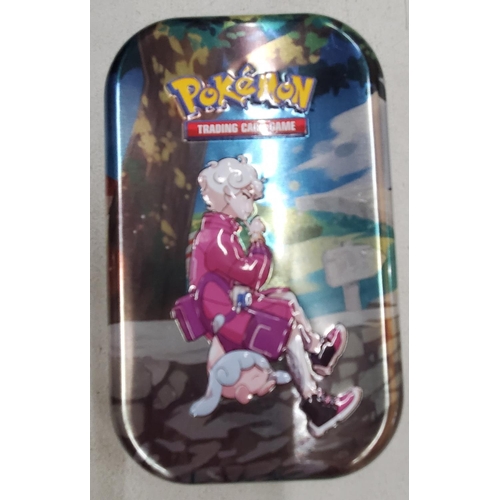 265 - TWO TINS OF POKEMON CARDS TO INCLUDE SHINIES, ETC - 100+