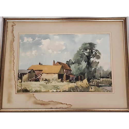 392 - EDWARD WESSON RI RSMA (BRITISH 1910-1983) FARMHOUSE SCENE WATERCOLOUR SIGNED 32CM X 49CM, FRAMED AND... 