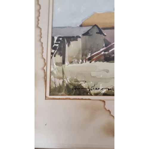 392 - EDWARD WESSON RI RSMA (BRITISH 1910-1983) FARMHOUSE SCENE WATERCOLOUR SIGNED 32CM X 49CM, FRAMED AND... 