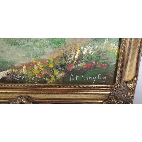 403 - TWO PAT LANGTON SIGNED OILS ON BOARD OF COTTAGE SCENES, ONE WITH A BRIDE AND BRIDESMAID, THE OTHER A... 