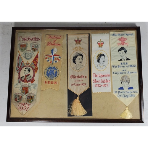 404 - SEVEN SILK BOOKMARKS TO INCLUDE KING EDWARD VIII CORONATION 1937, FESTIVAL OF BRITAIN 1951, LEEK, QU... 