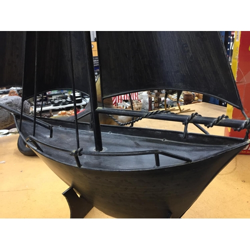 859 - A LARGE METAL MODEL OF A SAILING BOAT, HEIGHT APPROX 78CM, WIDTH 58CM