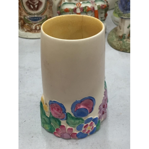 864 - A CLARICE CLIFF BIZARRE PATTERN VASE, A/F