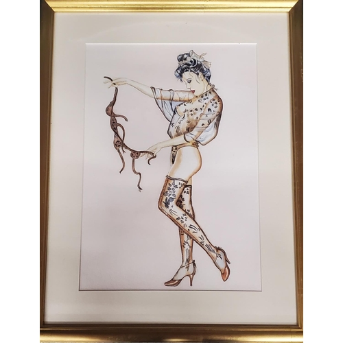 429 - A WATERCOLOUR OF A LADY IN LINGERIE BY PETER BURGOIN