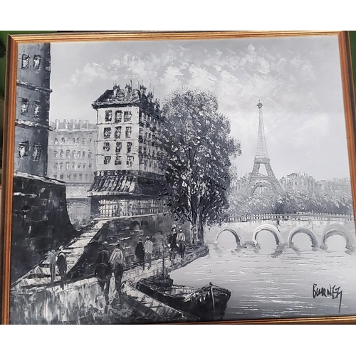 430 - A SIGNED PARISIEN MONOCHROME OIL ON BOARD