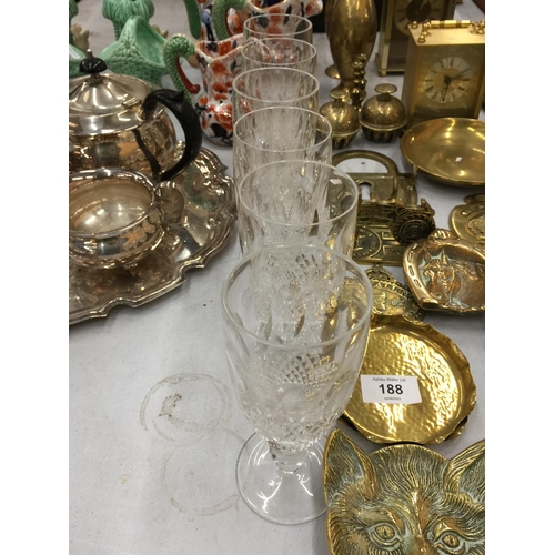 189A - SIX WATERFORD CRYSTAL WINE GLASSES