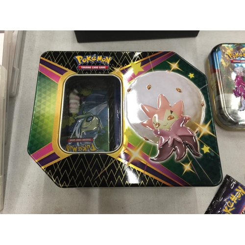 268 - A COLLECTORS TIN OF POKEMON CARDS INCLUDING SHINIES, ETC - 100+