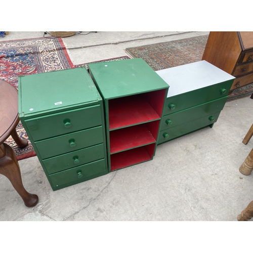 2906 - TWO MODERN PAINTED CHESTS AND OPEN STORAGE UNIT