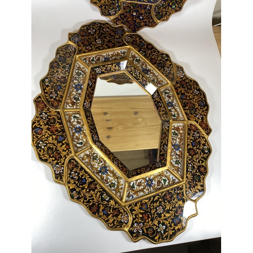 130 - TWO MIDDLE EASTERN STYLE DECORATIVE PANELLED MIRRORS, LARGEST 59 X 46CM