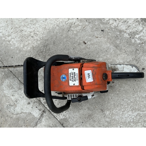 164 - A STIHL O38AV SUPER PETROL CHAINSAW, BELIEVED TO BE IN GOOD WORKING ORDER BUT NO WARRANTY GIVEN - NO... 