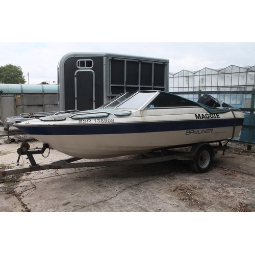 216 - A BAY LINER CLASSIC 5 SEAT BOAT & TRAILER 75HP MERCURY OM BOARD ENGINE BELIEVED WORKING BUT NOT USED... 