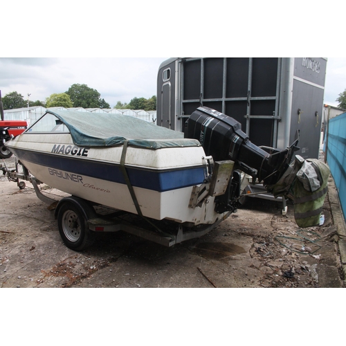 216 - A BAY LINER CLASSIC 5 SEAT BOAT & TRAILER 75HP MERCURY OM BOARD ENGINE BELIEVED WORKING BUT NOT USED... 