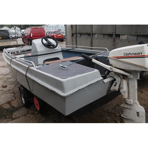 217 - A 13 FOOT DORY CATHEDRAL FOAM FILLED HULL BOAT WITH JOHNSON SEA HORSE 4.5 OUTBOARD ENGINE, WHALE BIL... 