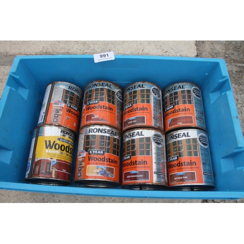 991 - 8 TINS OF 750ML WOOD STAIN  NO VAT