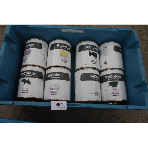 994 - 8 TINS OF RECOLOUR CHALKY FURNITURE PAINT TINS  NO VAT