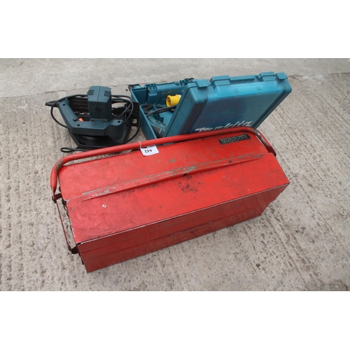 442 - MAKITA 16 DRILL, CIRCLE SAW AND RED TOOL BOX  NO VAT