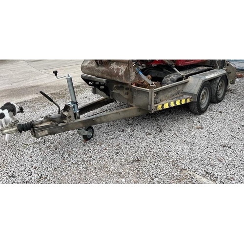 189 - A BRIAN JAMES TWIN AXLE GALVANISED PLANT TRAILER WITH LOADING RAMP TAILBOARD + VAT