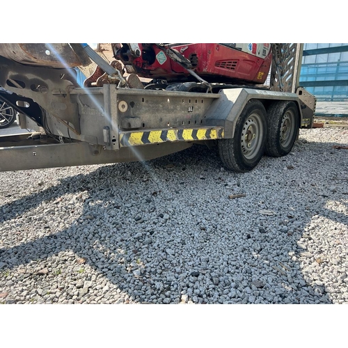 189 - A BRIAN JAMES TWIN AXLE GALVANISED PLANT TRAILER WITH LOADING RAMP TAILBOARD + VAT