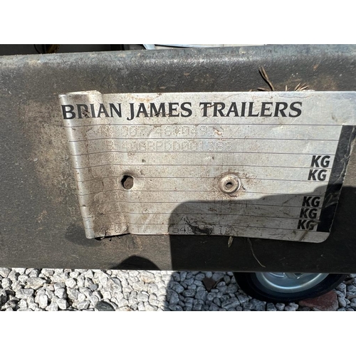 189 - A BRIAN JAMES TWIN AXLE GALVANISED PLANT TRAILER WITH LOADING RAMP TAILBOARD + VAT