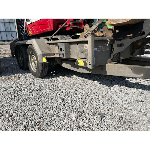 189 - A BRIAN JAMES TWIN AXLE GALVANISED PLANT TRAILER WITH LOADING RAMP TAILBOARD + VAT