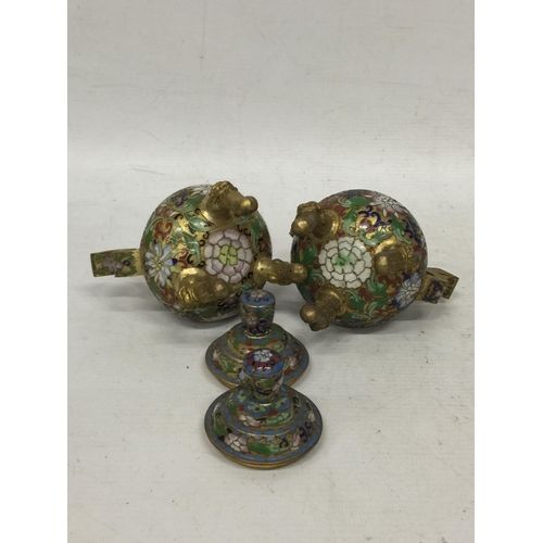 431 - A PAIR OF ORIENTAL CLOISONNE LIDDED SMALL CENSORS