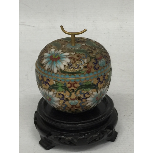 433 - A ORIENTAL CLOISONNE LIDDED POT ON STAND