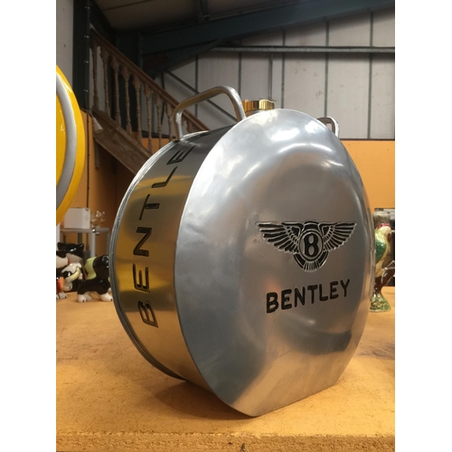 52 - A CHROME BENTLEY PETROL CAN WITH BRASS TOP