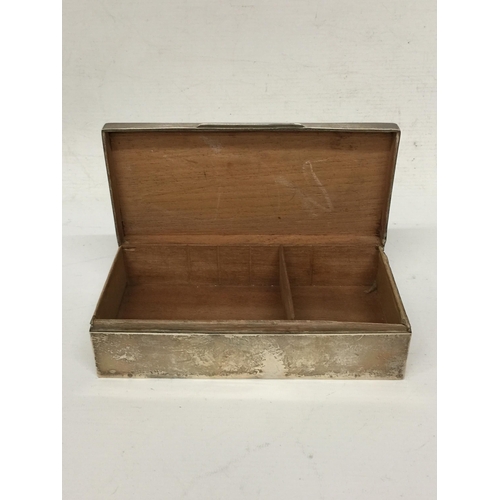 6 - A LONDON HALLMARKED SILVER CIGARETTE BOX WITH INNER WOOD LINING