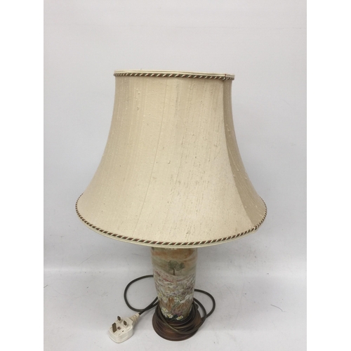 61 - A COBRIDGE STONEWARE DAISY FIELD PATTERN TABLE LAMP AND SILK SHADE