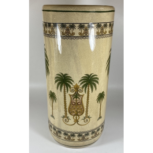 109 - A LARGE ORIENTAL STONEWARE STICK STAND WITH PALM TREE DESIGN, HEIGHT 45CM