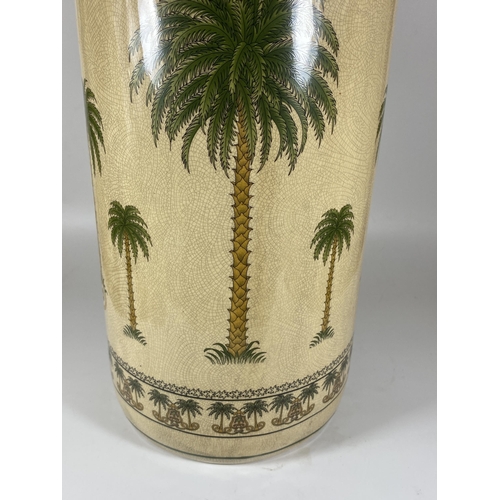 109 - A LARGE ORIENTAL STONEWARE STICK STAND WITH PALM TREE DESIGN, HEIGHT 45CM