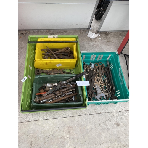 2073 - TWO BOXES OF HAND TOOLS TO INCLUDE SPANNERS, ETC