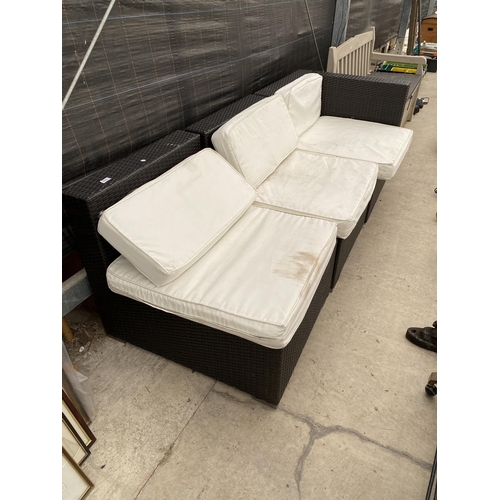 2076 - A THREE SEATER RATTAN GARDEN SOFA