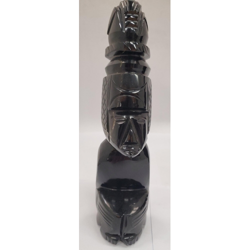 162 - TWO BLACK OBSIDIAN AZTEC STYLE FIGURES, HEIGHT 22CM