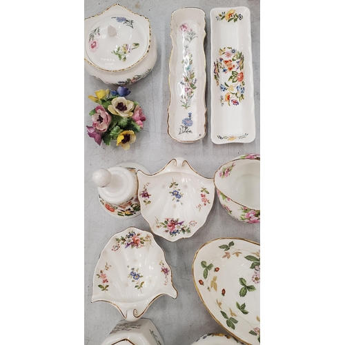 181 - A QUNTITY OF COLLECTABLE CHINA ITEMS TO INCLUDE AYNSLEY TRINKET JARS, PIN TRAYS, A BELL, ETC