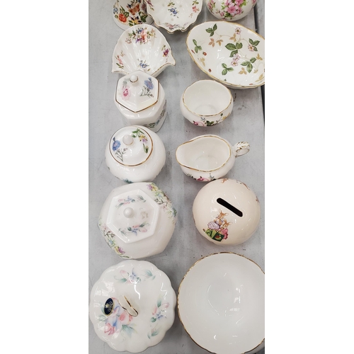 181 - A QUNTITY OF COLLECTABLE CHINA ITEMS TO INCLUDE AYNSLEY TRINKET JARS, PIN TRAYS, A BELL, ETC