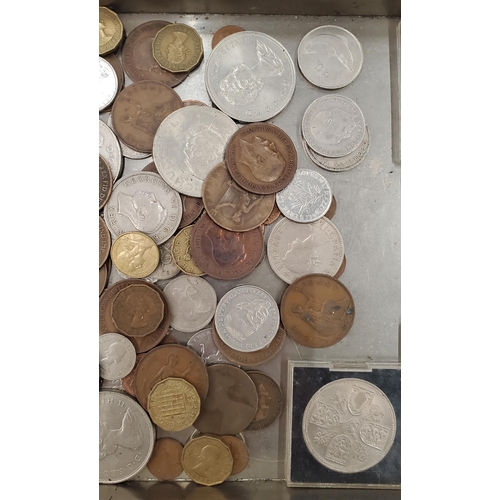 182 - A COLLECTION OF PRE-DECIMAL COINS TO INCLUDE COMMEMORATIVE CROWNS, THREEPENNY BITS, PENNIES, ETC PLU... 