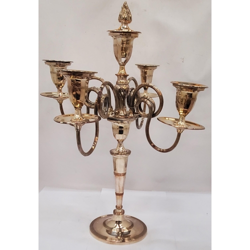 196 - A QUANTITY OF SILVER PLATED ITEMS TO INCLUDE A CANDLEABRA WITH FIVE BRANCHES AND A SNUFFER, AN ENGRA... 